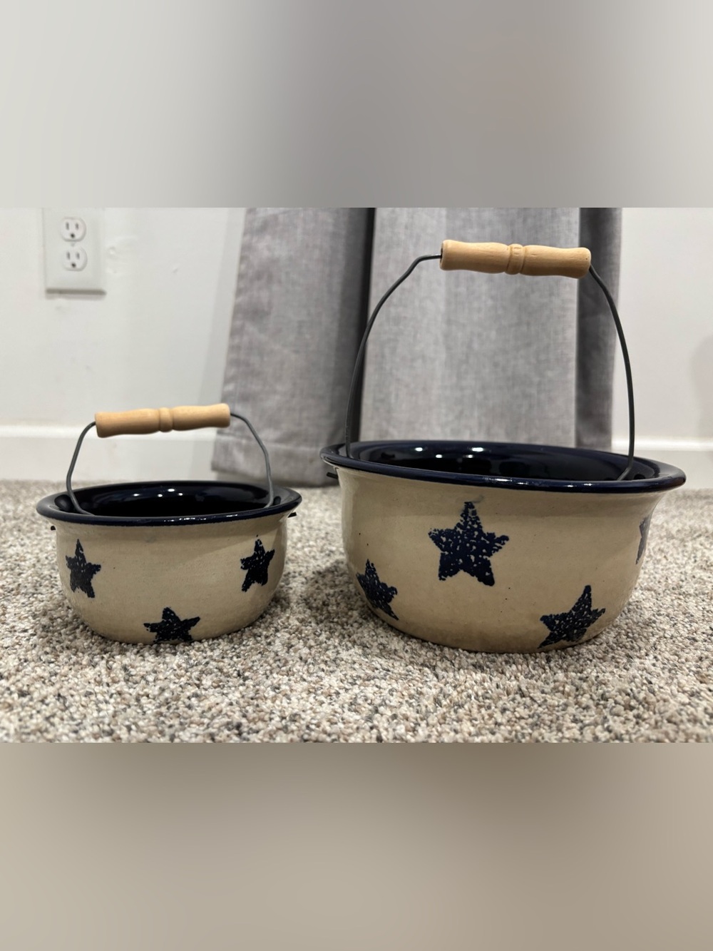 Vintage Marshall Pottery Crock: Star Sponge Design, Texas Bowl set of 2